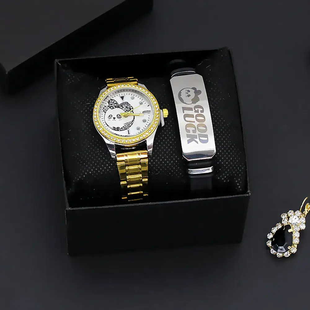 Women's Gold Quartz Watch with Smart Band & Earrings Set - Image 2