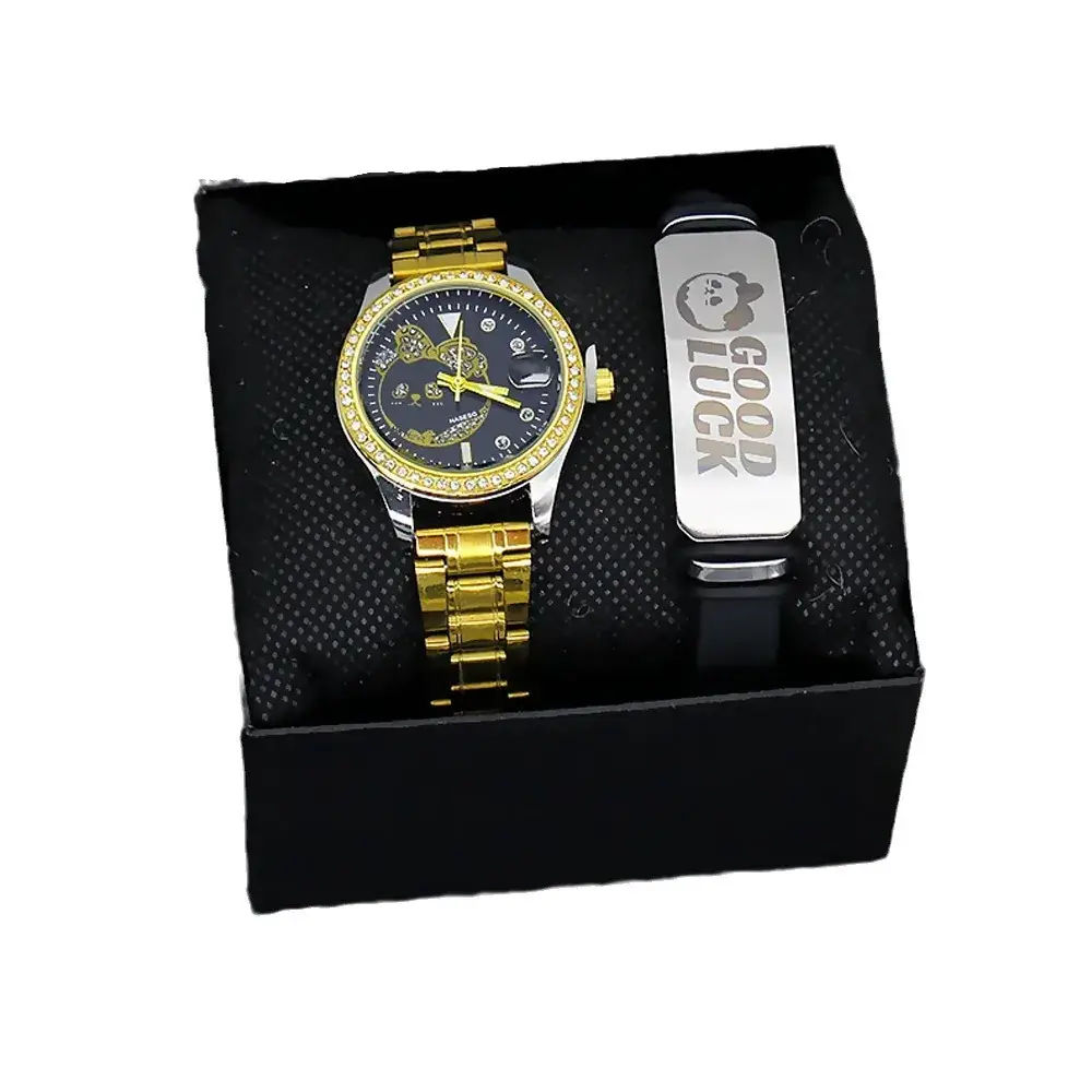 Women's Gold Quartz Watch with Smart Band & Earrings Set - Image 15