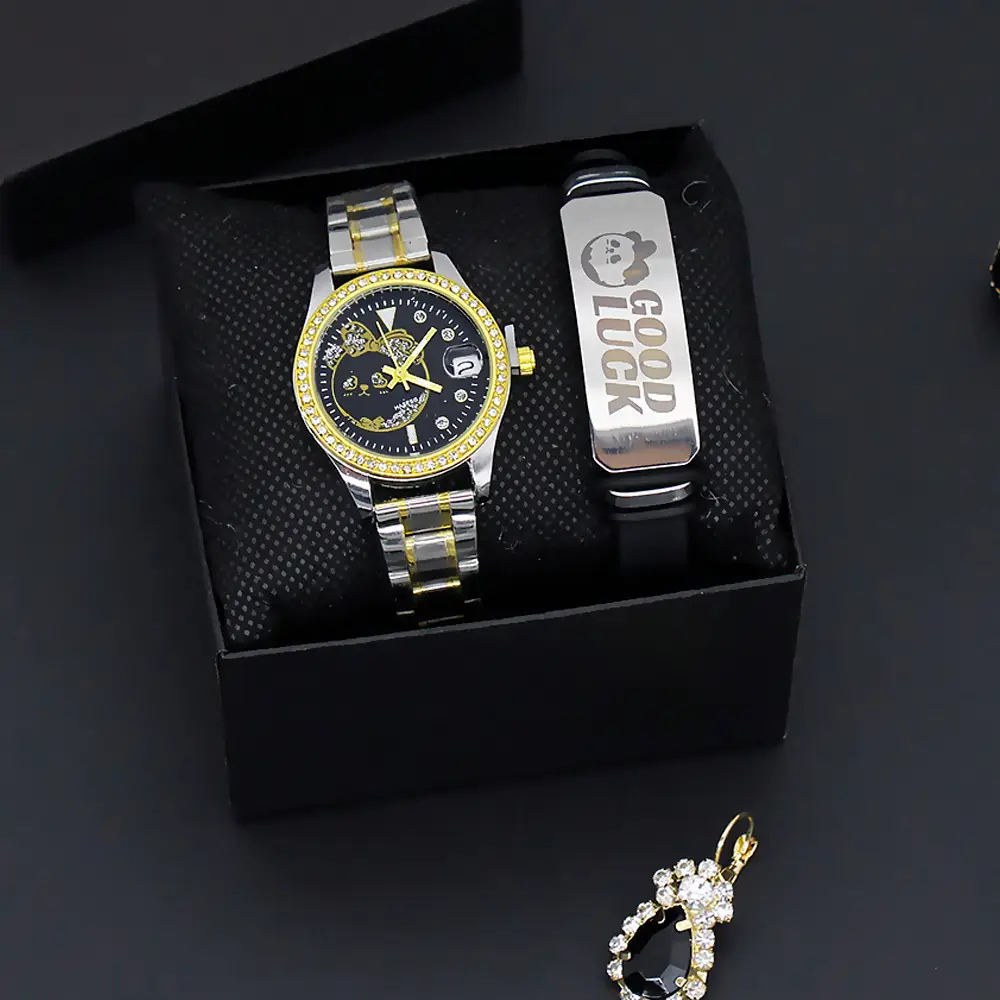 Women's Gold Quartz Watch with Smart Band & Earrings Set — feature 10
