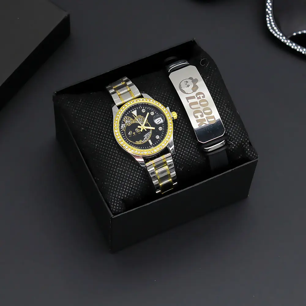 Women's Gold Quartz Watch with Smart Band & Earrings Set — feature 11