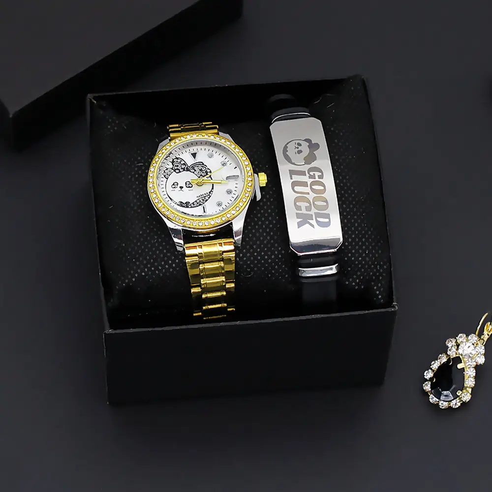 Women's Gold Quartz Watch with Smart Band & Earrings Set — feature 7