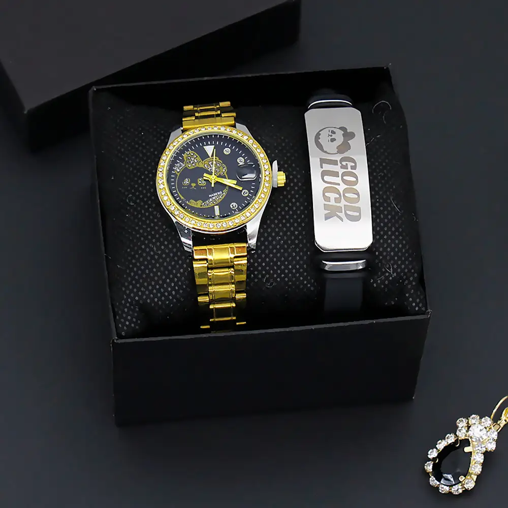 Women's Gold Quartz Watch with Smart Band & Earrings Set — feature 8