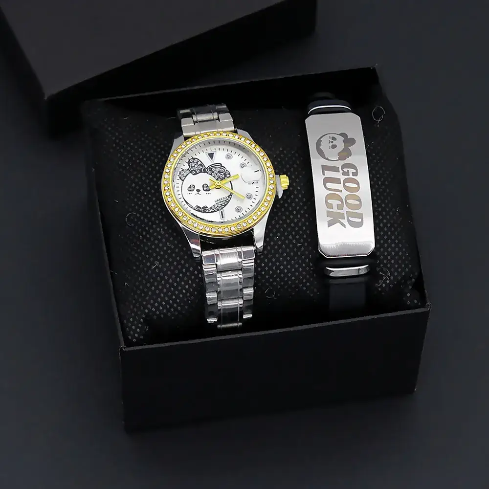 Women's Gold Quartz Watch with Smart Band & Earrings Set - Image 6