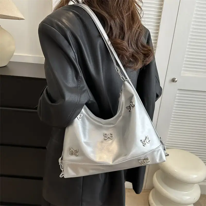 Brown Butterfly Embellished Women's Tote Bag - Image 7