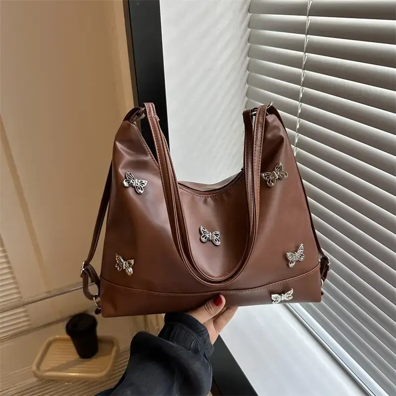Brown Butterfly Embellished Women's Tote Bag - Image 8