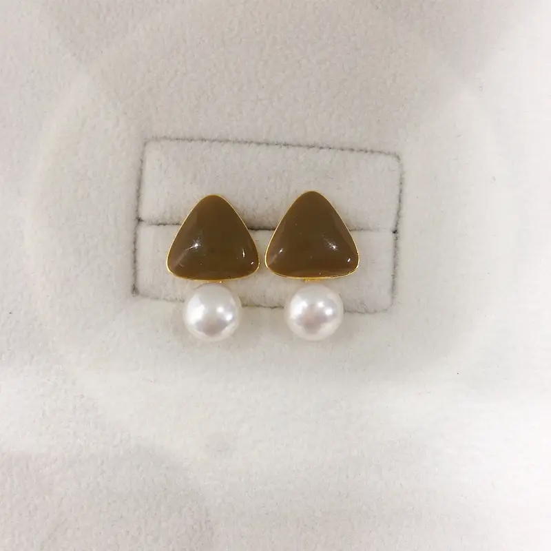 Candy Color Triangular Pearl Earrings for Women 18K Gold