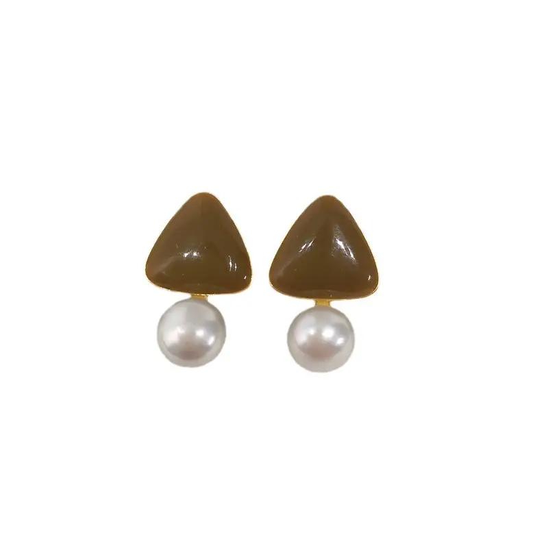 Candy Color Triangular Pearl Earrings for Women 18K Gold