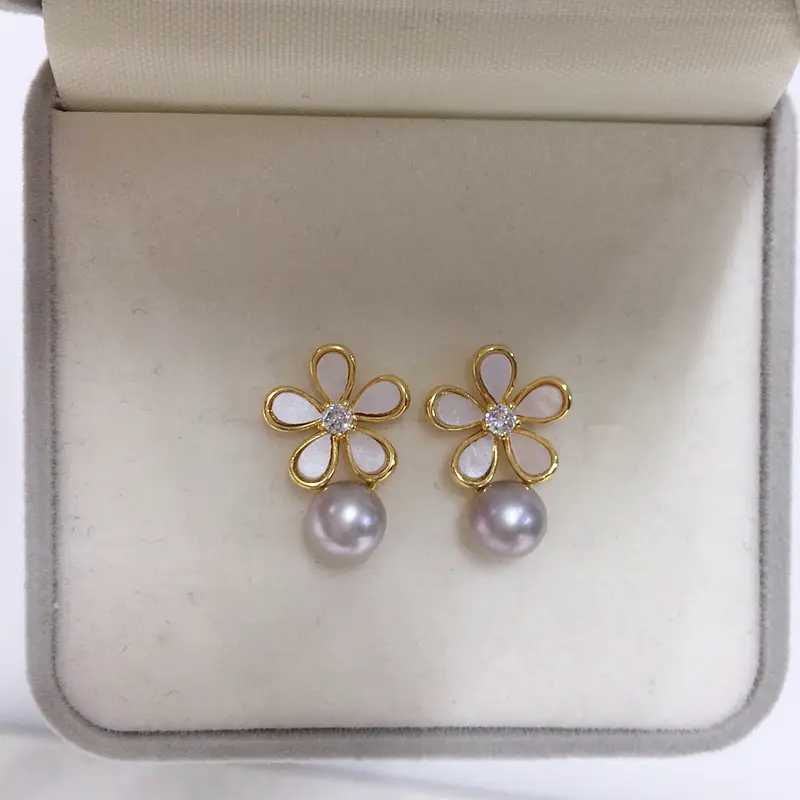 Korean Style Pearl Flower Earrings 18k Gold Filled