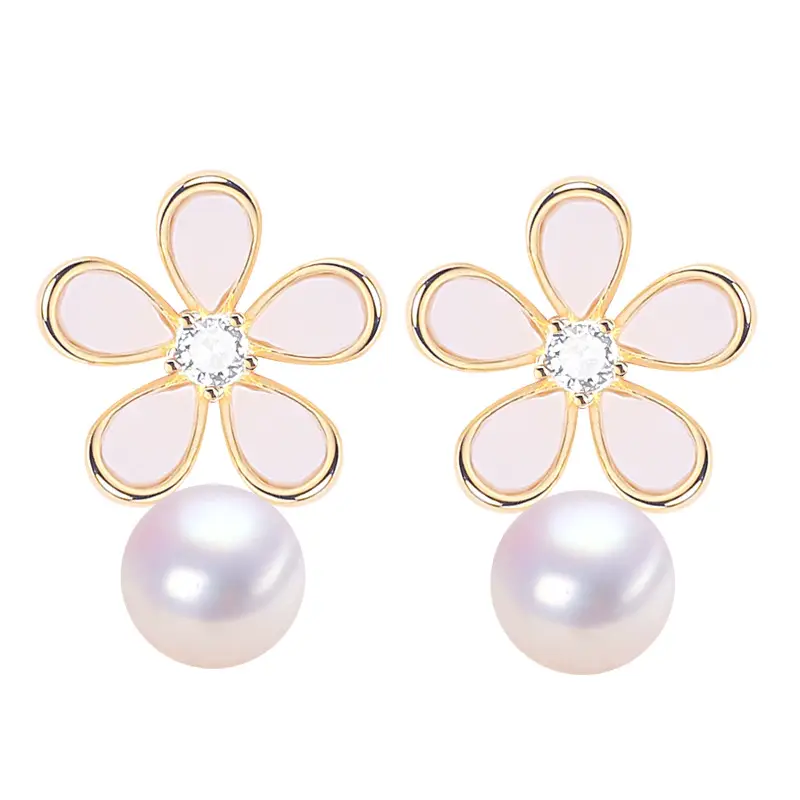 Korean Style Pearl Flower Earrings 18k Gold Filled