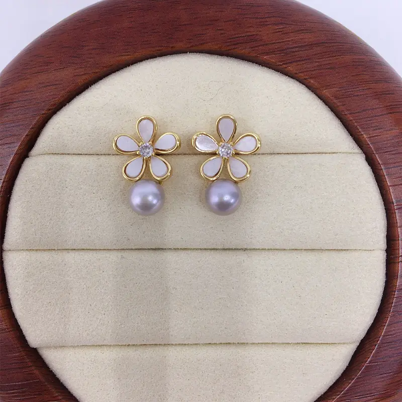Korean Style Pearl Flower Earrings 18k Gold Filled — feature 4