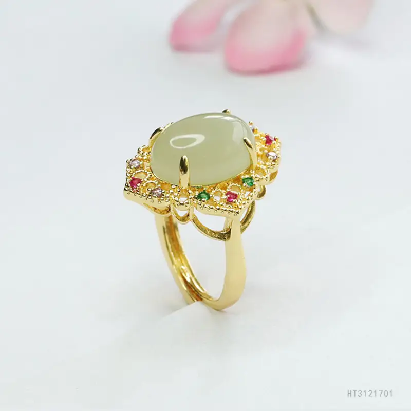 Guan Yu Jade Ring Clear Water Jade Gold Plated - Image 5