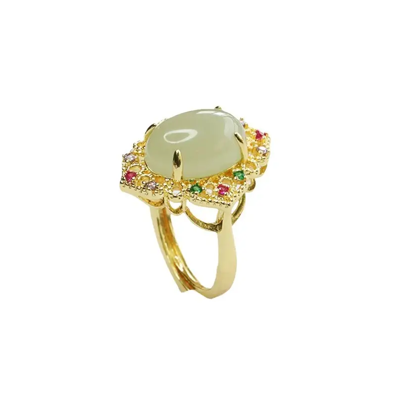 Guan Yu Jade Ring Clear Water Jade Gold Plated - Image 6