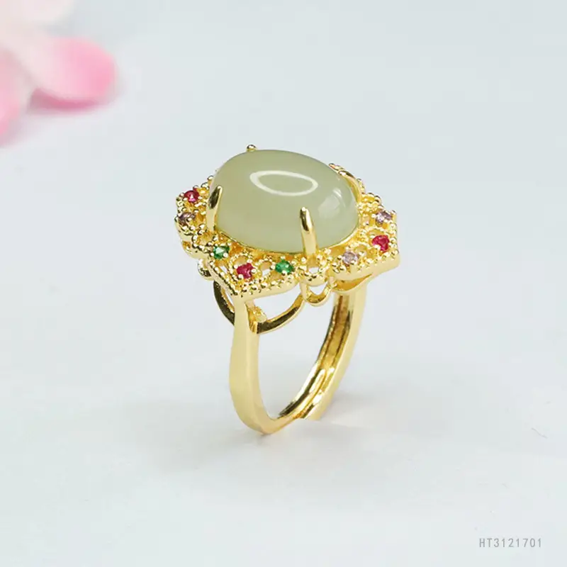 Guan Yu Jade Ring Clear Water Jade Gold Plated — feature 8
