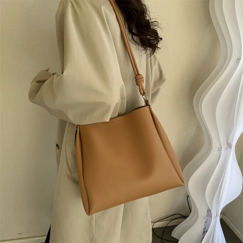 Korean Style Brown Textured Shoulder Bag for Women - Image 6