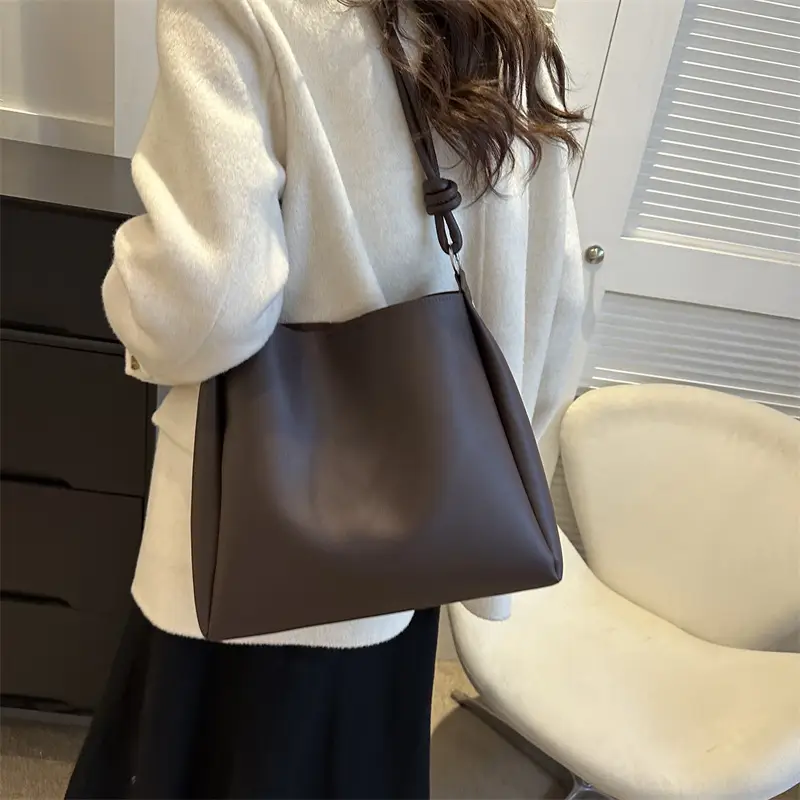 Korean Style Brown Textured Shoulder Bag for Women - Image 7