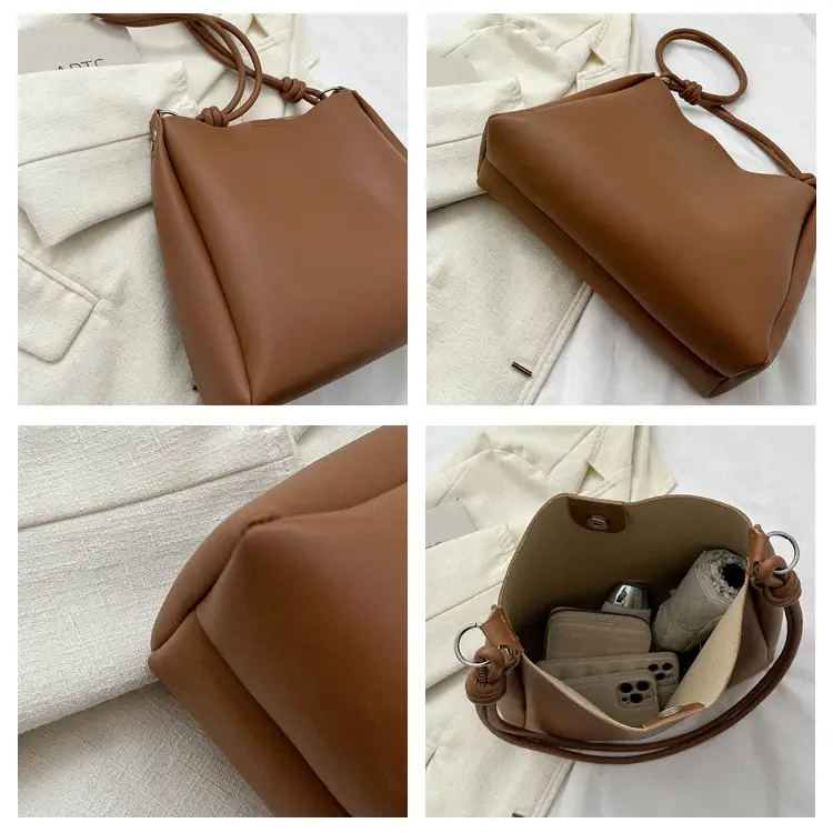 Korean Style Brown Textured Shoulder Bag for Women — feature 9