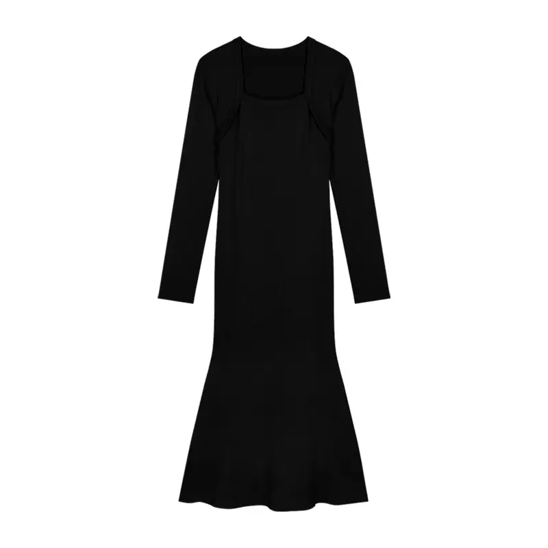 Women's Grey Slim Fit Long Sleeve Dress with Fishtail Skirt — feature 14
