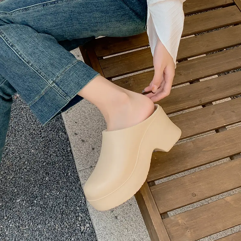 Slippers European and American Ins High Heels Eva Half-Pack Cool High Heels Women's Popular Outdoor Baotou Mule Boots Are Comfortable and Versatile