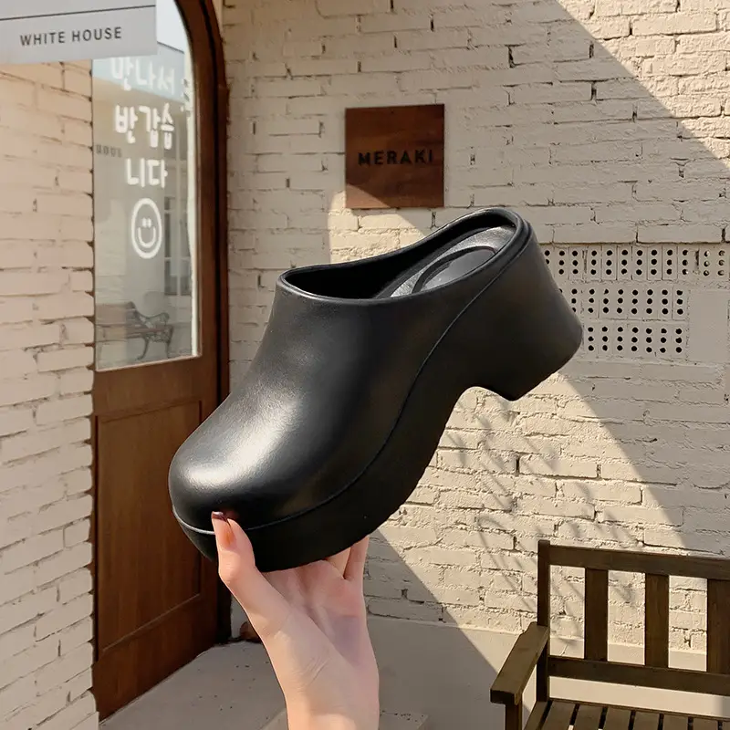 Slippers European and American Ins High Heels Eva Half-Pack Cool High Heels Women's Popular Outdoor Baotou Mule Boots Are Comfortable and Versatile