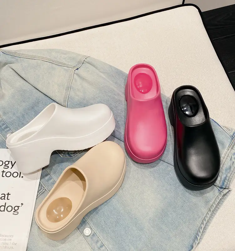 Slippers European and American Ins High Heels Eva Half-Pack Cool High Heels Women's Popular Outdoor Baotou Mule Boots Are Comfortable and Versatile — feature 2