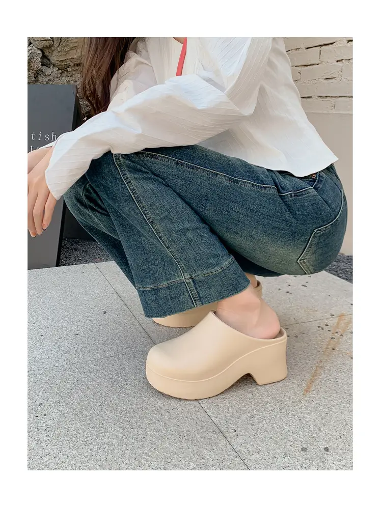 Slippers European and American Ins High Heels Eva Half-Pack Cool High Heels Women's Popular Outdoor Baotou Mule Boots Are Comfortable and Versatile — feature 20