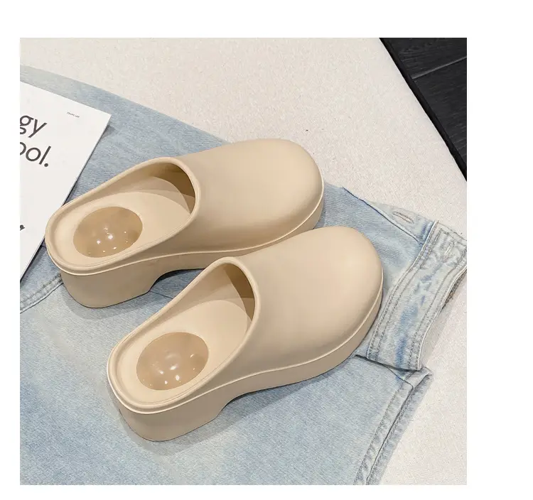 Slippers European and American Ins High Heels Eva Half-Pack Cool High Heels Women's Popular Outdoor Baotou Mule Boots Are Comfortable and Versatile — feature 36