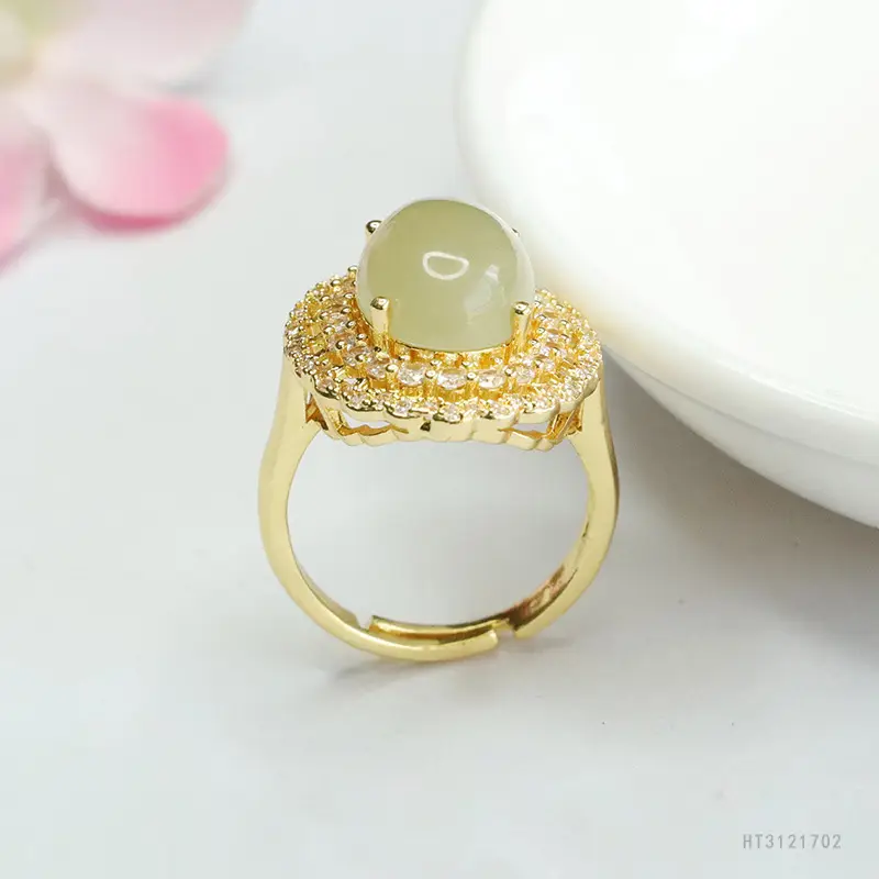 Guan Yu Natural Hetian Jade Ring Full Diamond Gold Plated — feature 8