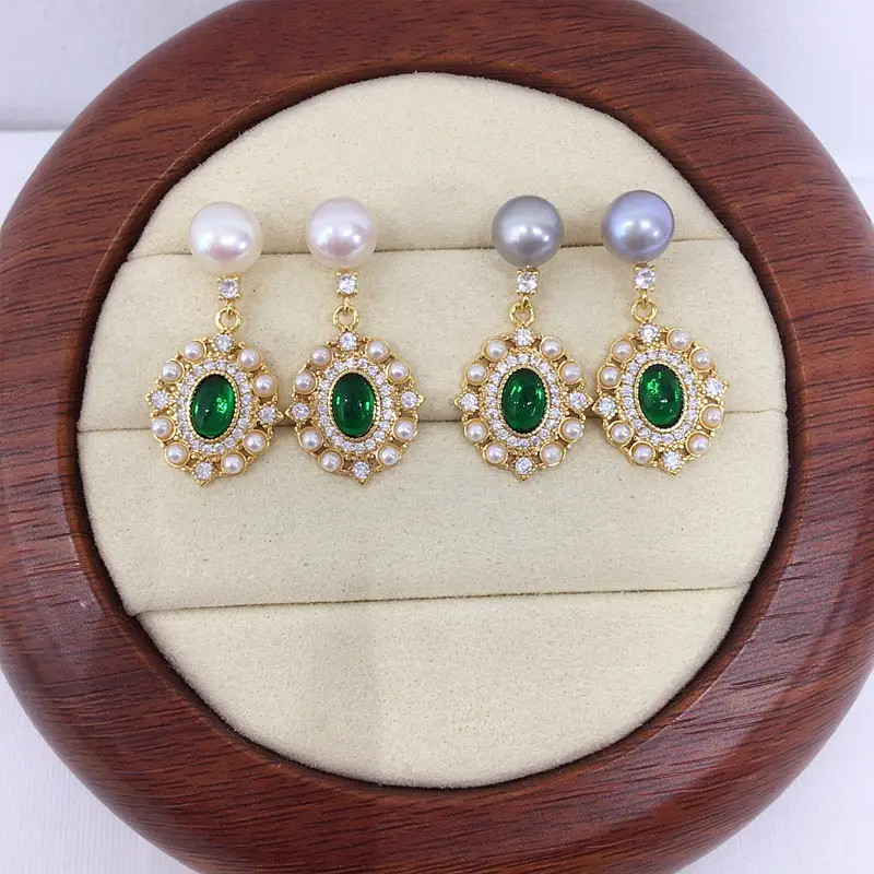 18K Gold Green Agate Pearl Earrings for Women — feature 2