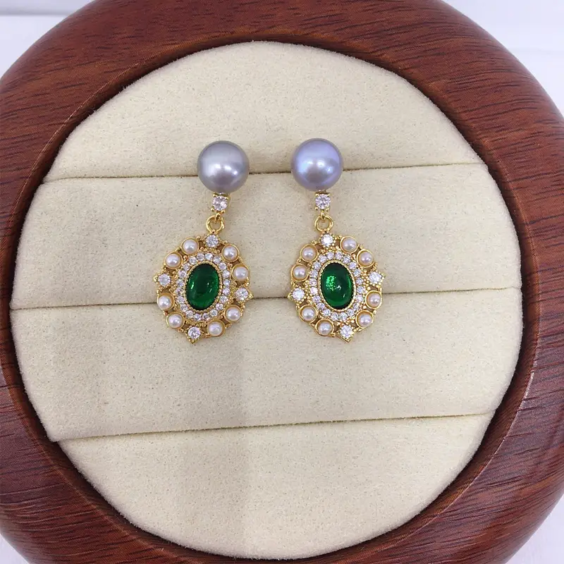 18K Gold Green Agate Pearl Earrings for Women — feature 4