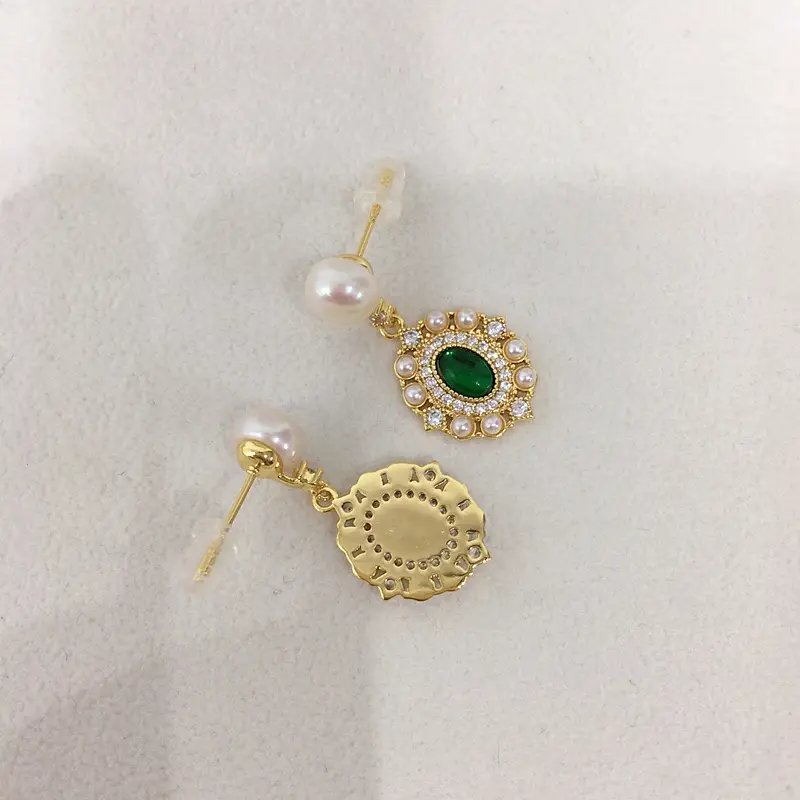 18K Gold Green Agate Pearl Earrings for Women — feature 7