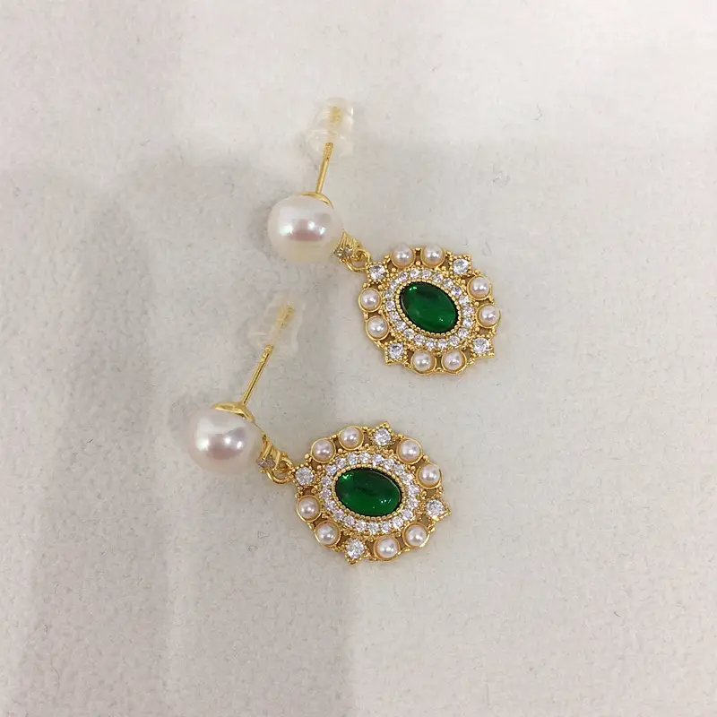 18K Gold Green Agate Pearl Earrings for Women — feature 8
