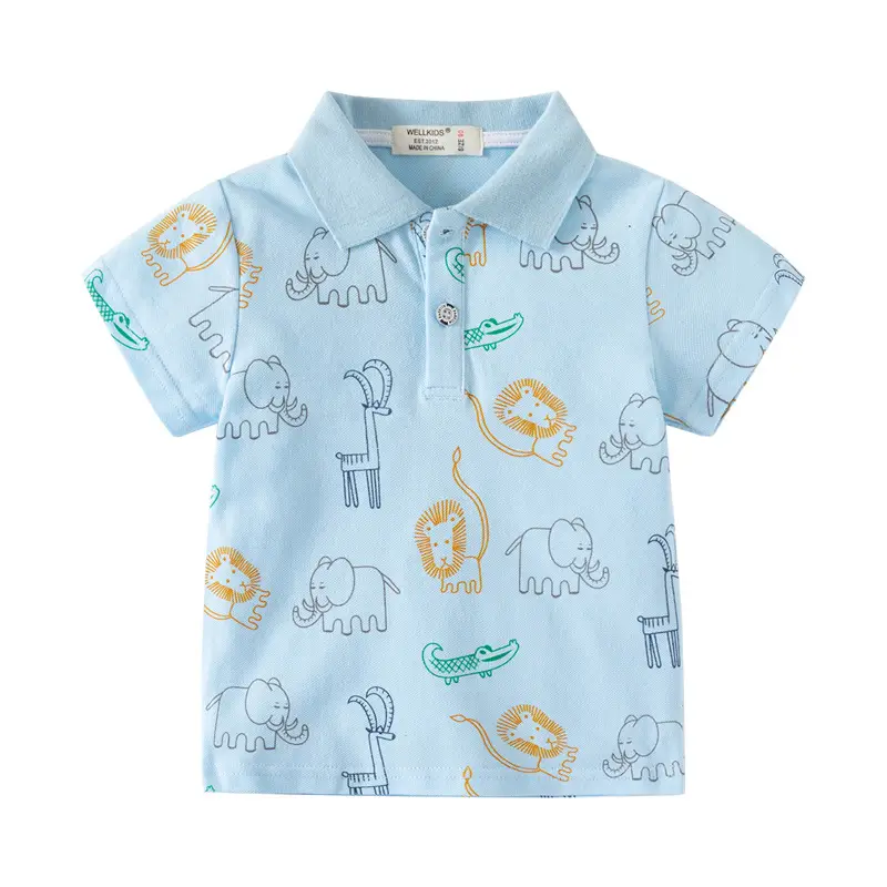Boys' Cartoon Elephant Polo Shirt Light Blue 2026