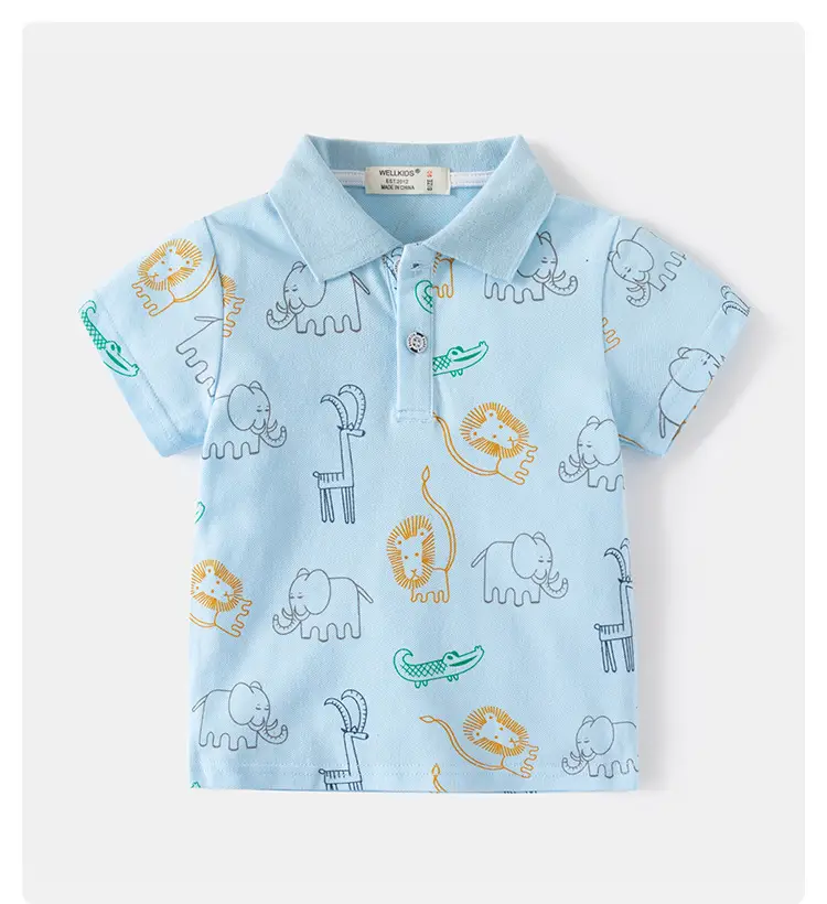 Boys' Cartoon Elephant Polo Shirt Light Blue 2026 — feature 1