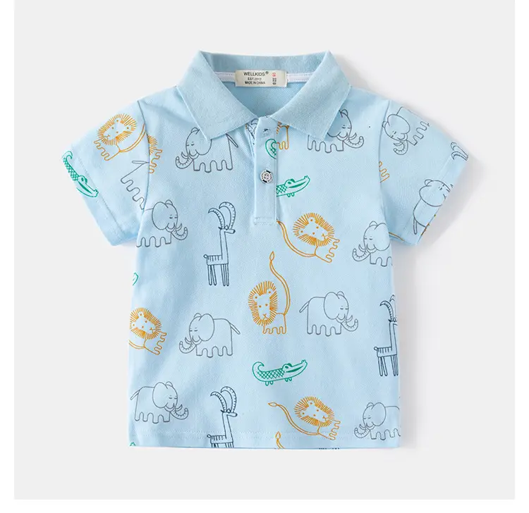 Boys' Cartoon Elephant Polo Shirt Light Blue 2026 — feature 9