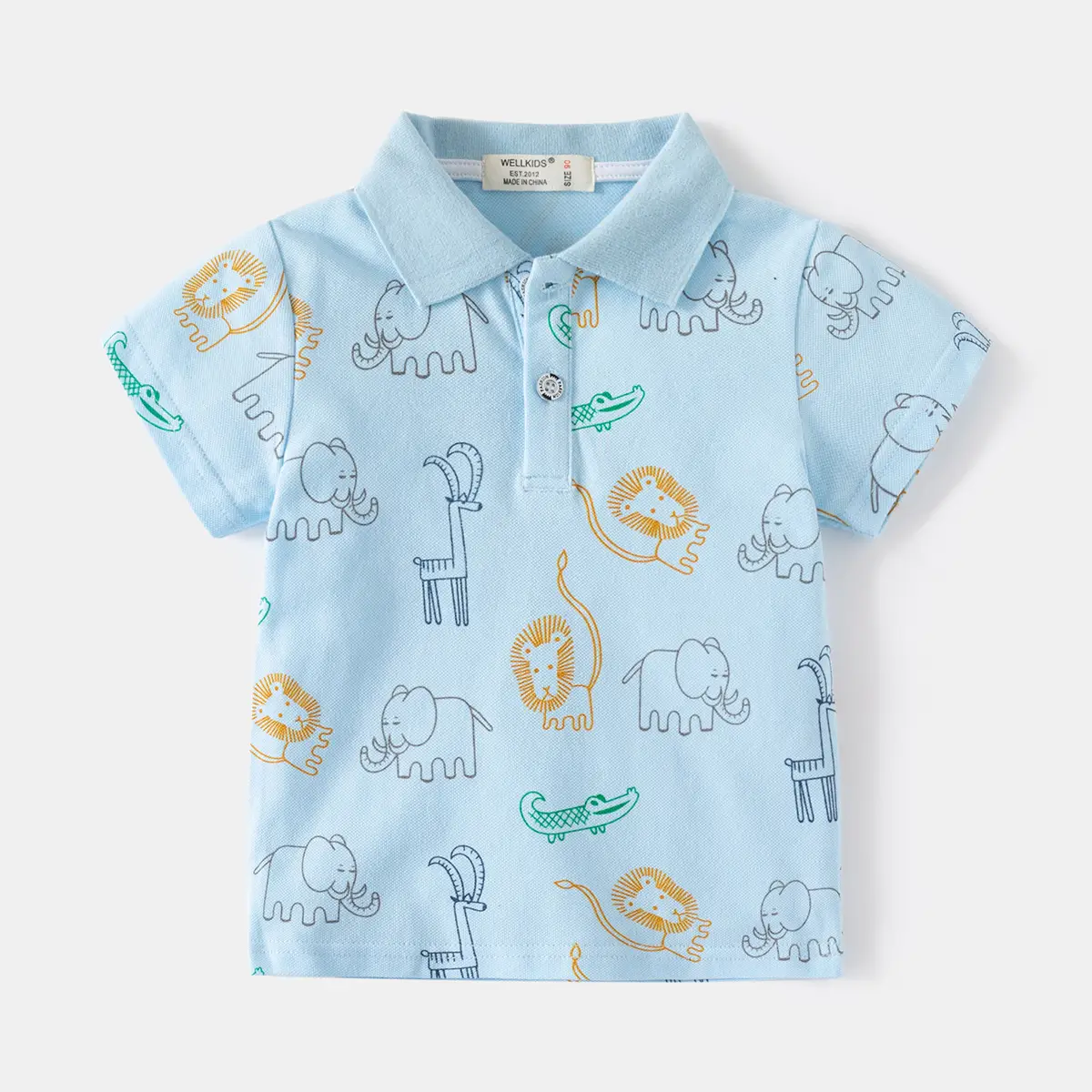 Boys' Cartoon Elephant Polo Shirt Light Blue 2026