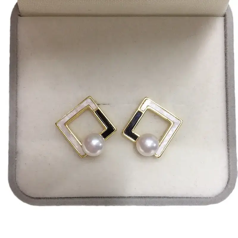 18K Gold-Filled Square Pearl Earrings for Women - Image 6