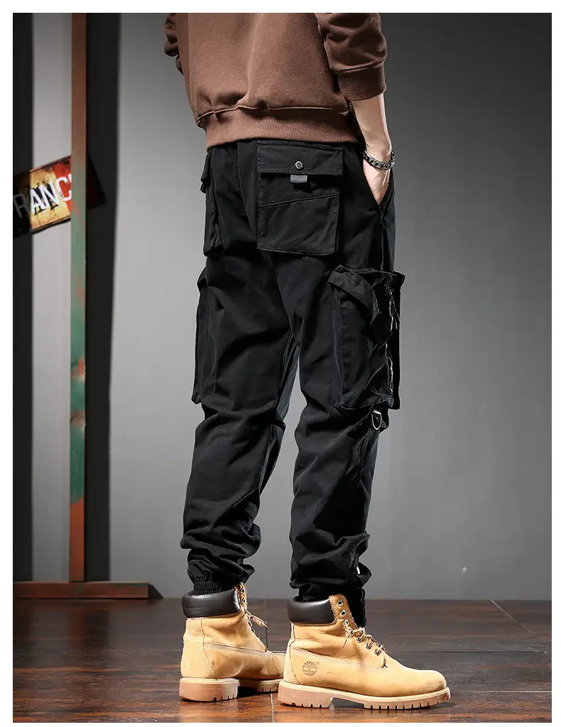 Men Straight Cargo Pants Spring Autumn Cotton Beige — feature 10