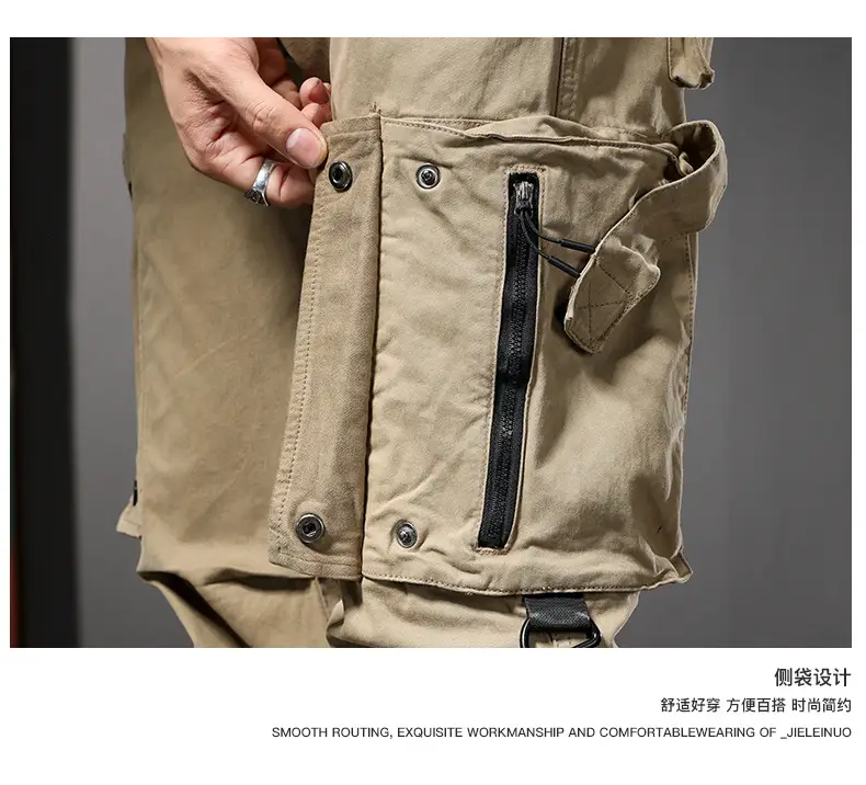 Men Straight Cargo Pants Spring Autumn Cotton Beige — feature 18