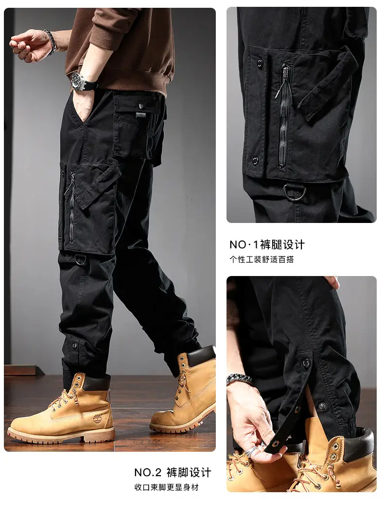 Men Straight Cargo Pants Spring Autumn Cotton Beige — feature 9