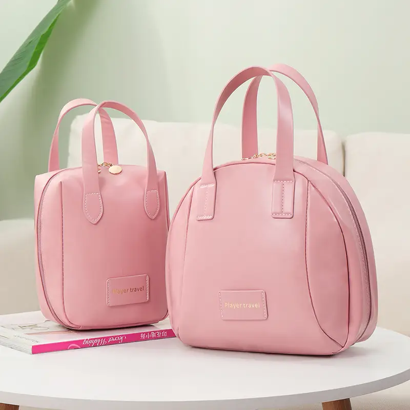 Women's White Leather Cosmetic Bag Travel Storage Brush Bag