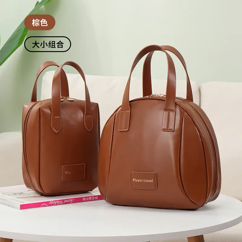 Women's White Leather Cosmetic Bag Travel Storage Brush Bag
