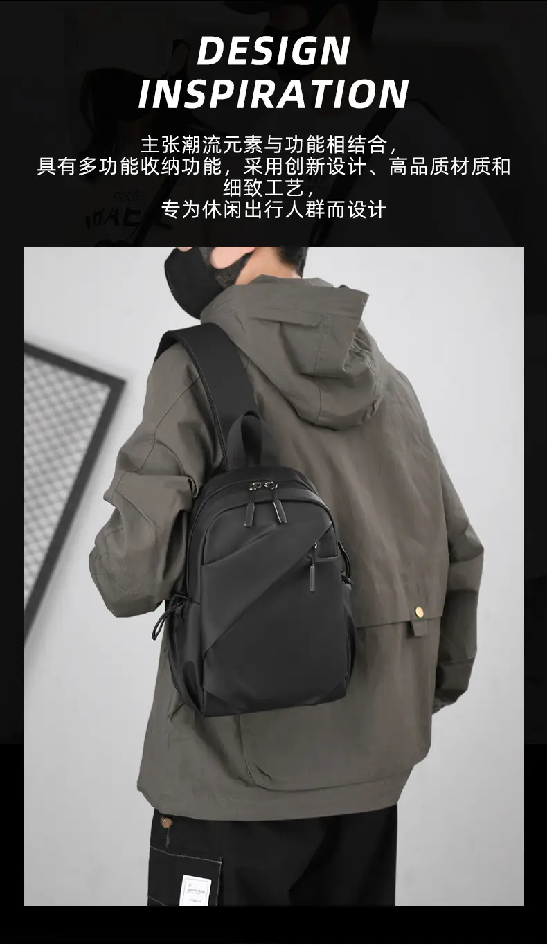 Men's Black Large Shoulder Bag with Mesh Strap — feature 15