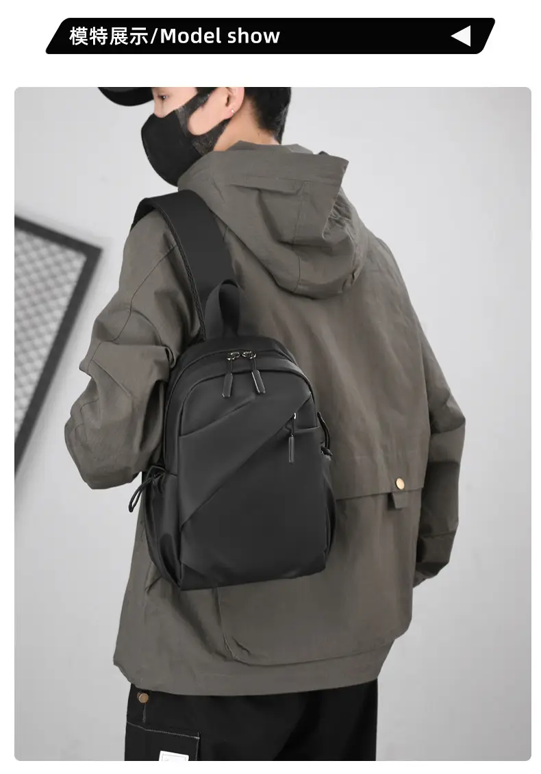 Men's Black Large Shoulder Bag with Mesh Strap — feature 16