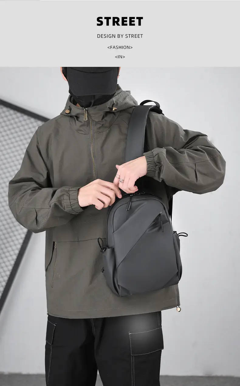 Men's Black Large Shoulder Bag with Mesh Strap — feature 17