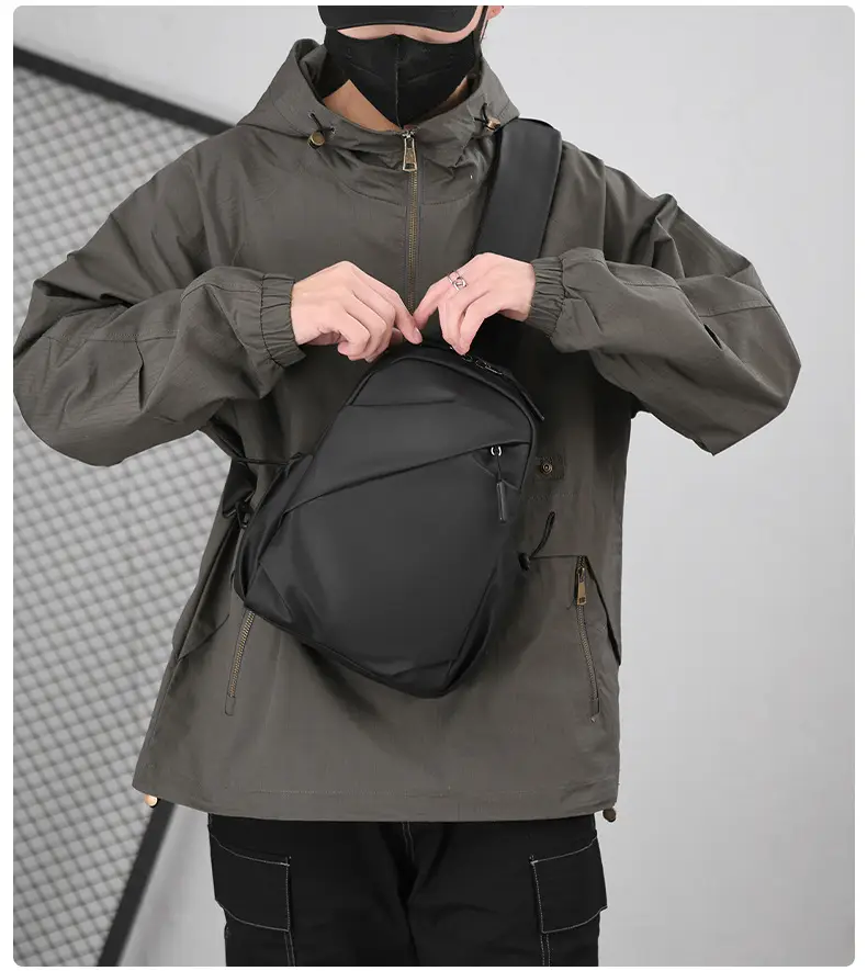 Men's Black Large Shoulder Bag with Mesh Strap — feature 18