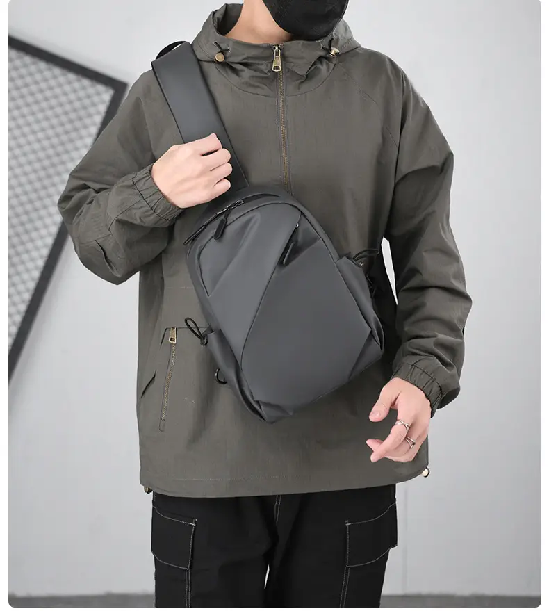 Men's Black Large Shoulder Bag with Mesh Strap — feature 19