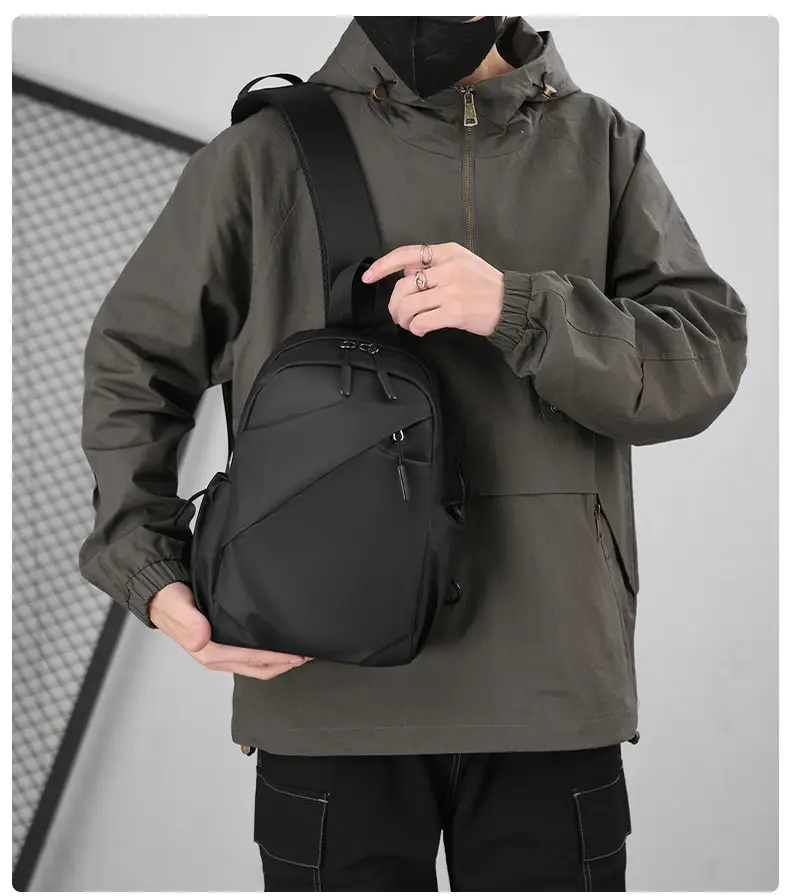 Men's Black Large Shoulder Bag with Mesh Strap — feature 22