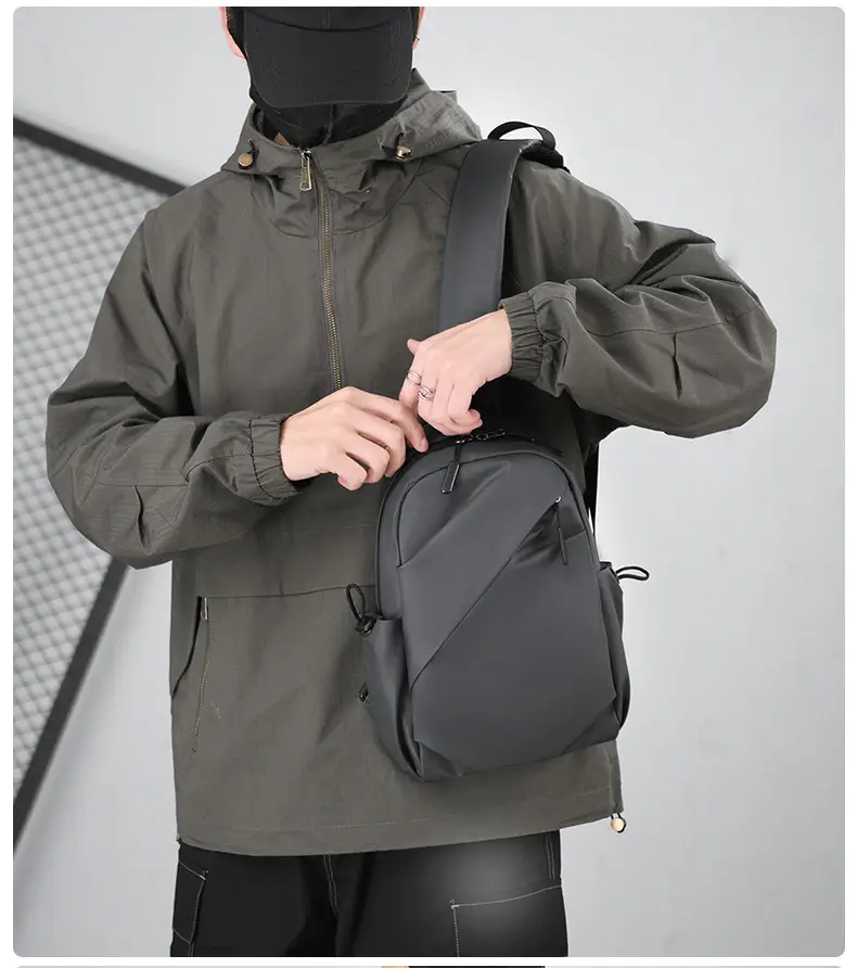 Men's Black Large Shoulder Bag with Mesh Strap — feature 23