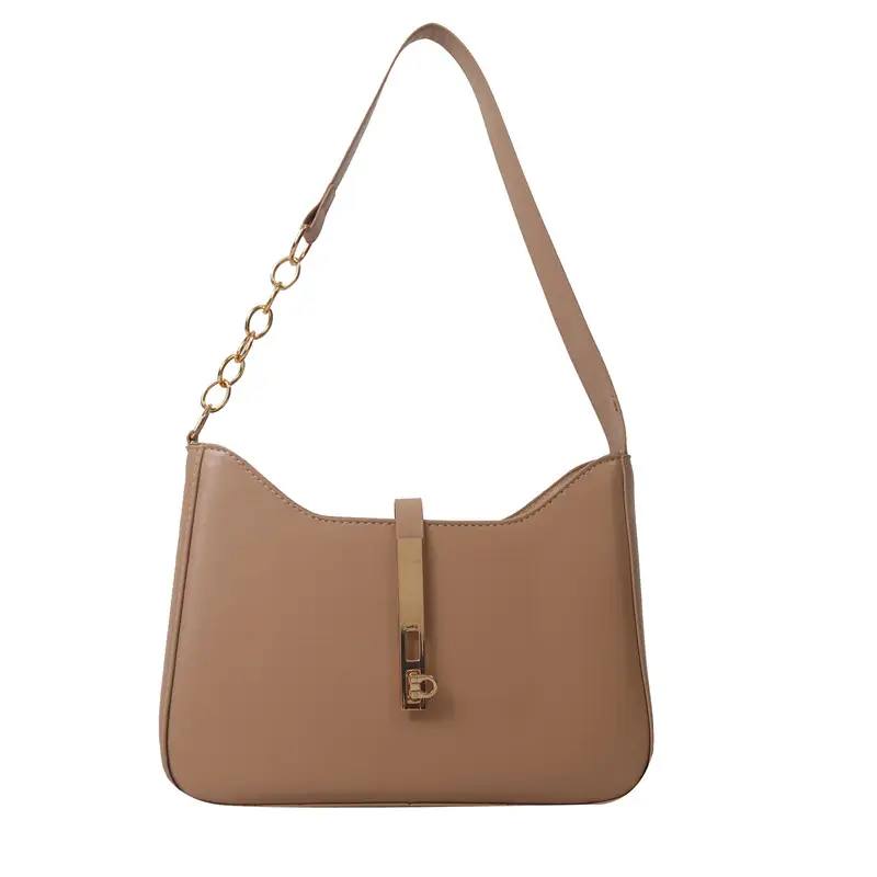 Retro French Style Women's Shoulder Bag Brown Gold Chain - Image 8