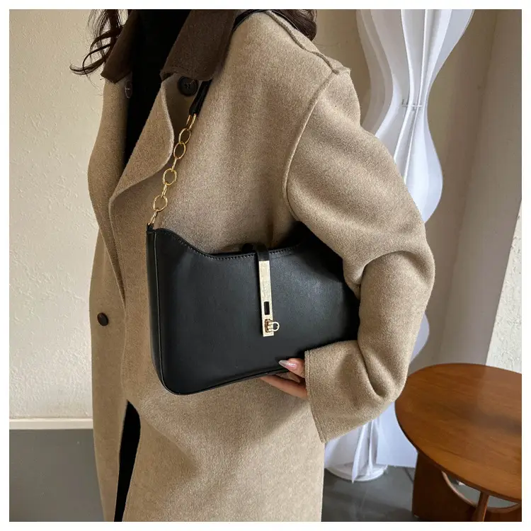 Retro French Style Women's Shoulder Bag Brown Gold Chain — feature 11